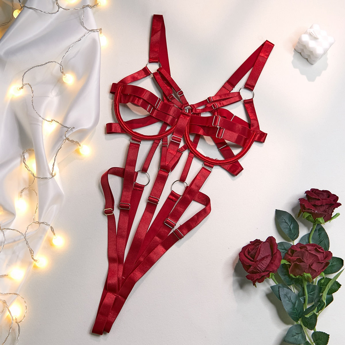 Lucifer On You - Domina - Body harnais bordeau BDSM Lingerie sous vetement femme